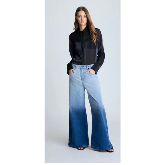 Kenneth Cole Black and Blue Ombre Wide-Leg Jeans - Picture 1 of 5